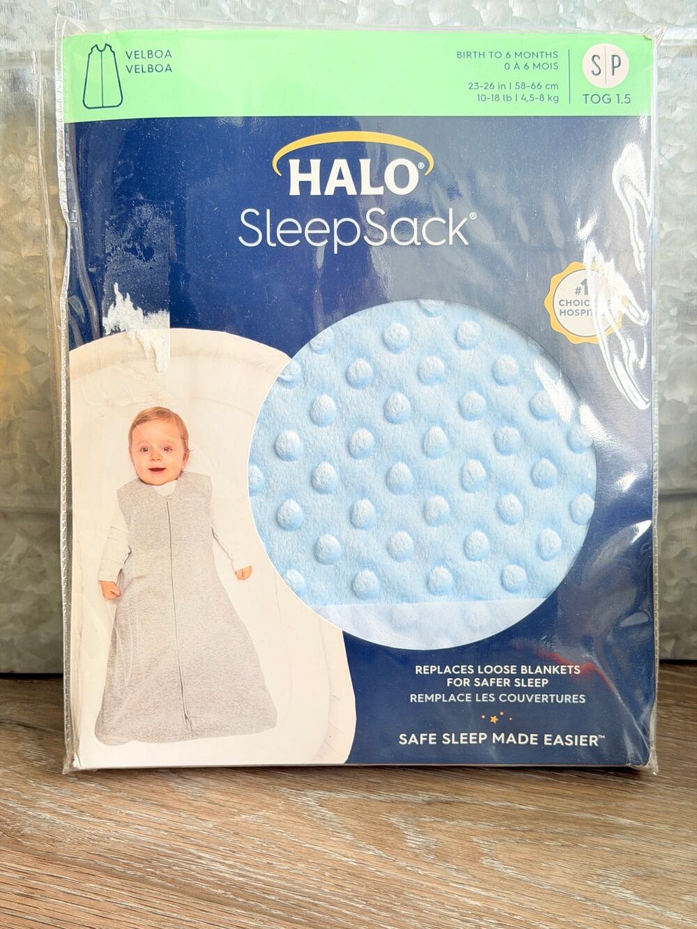 Brand New HALO SleepSack Blue Plush Dot Velboa Wearable Blanket Small 0-6M